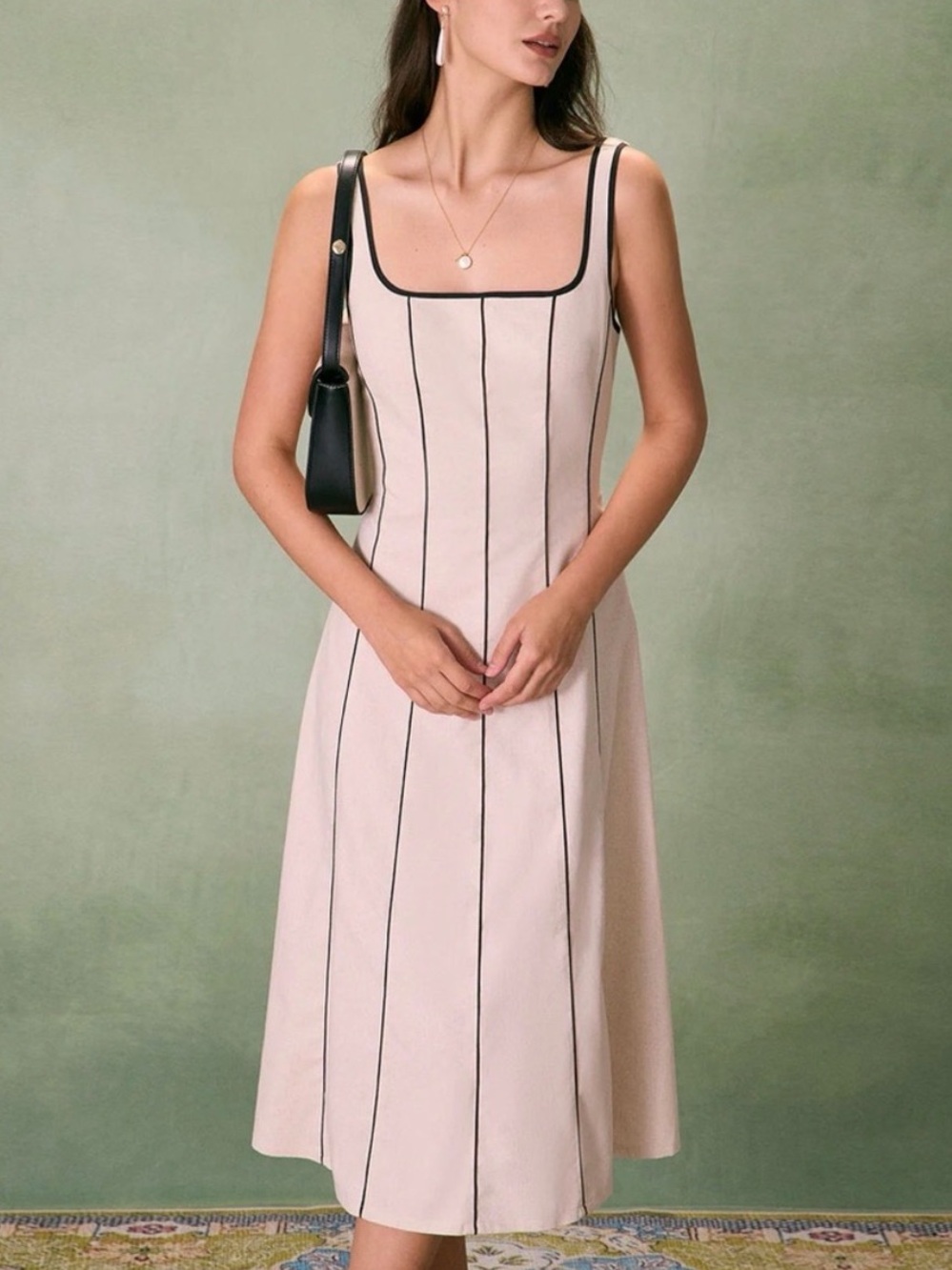 RIHOAS Cream Midi Dress with Black Accents